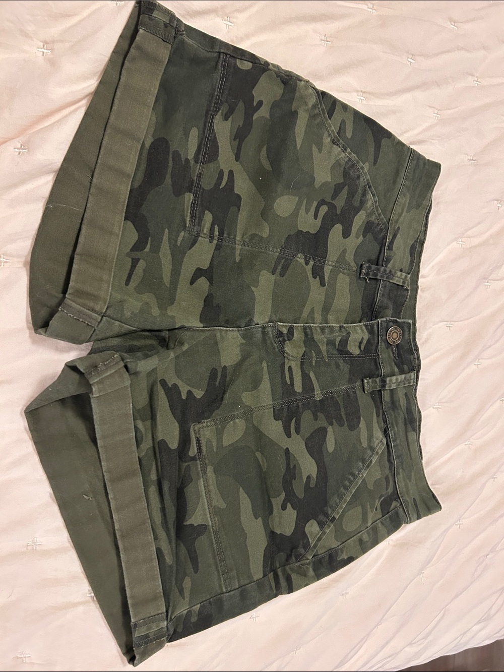 TIME AND TRU Denim Camo Print Casual Shorts - Green Size 12 NEW